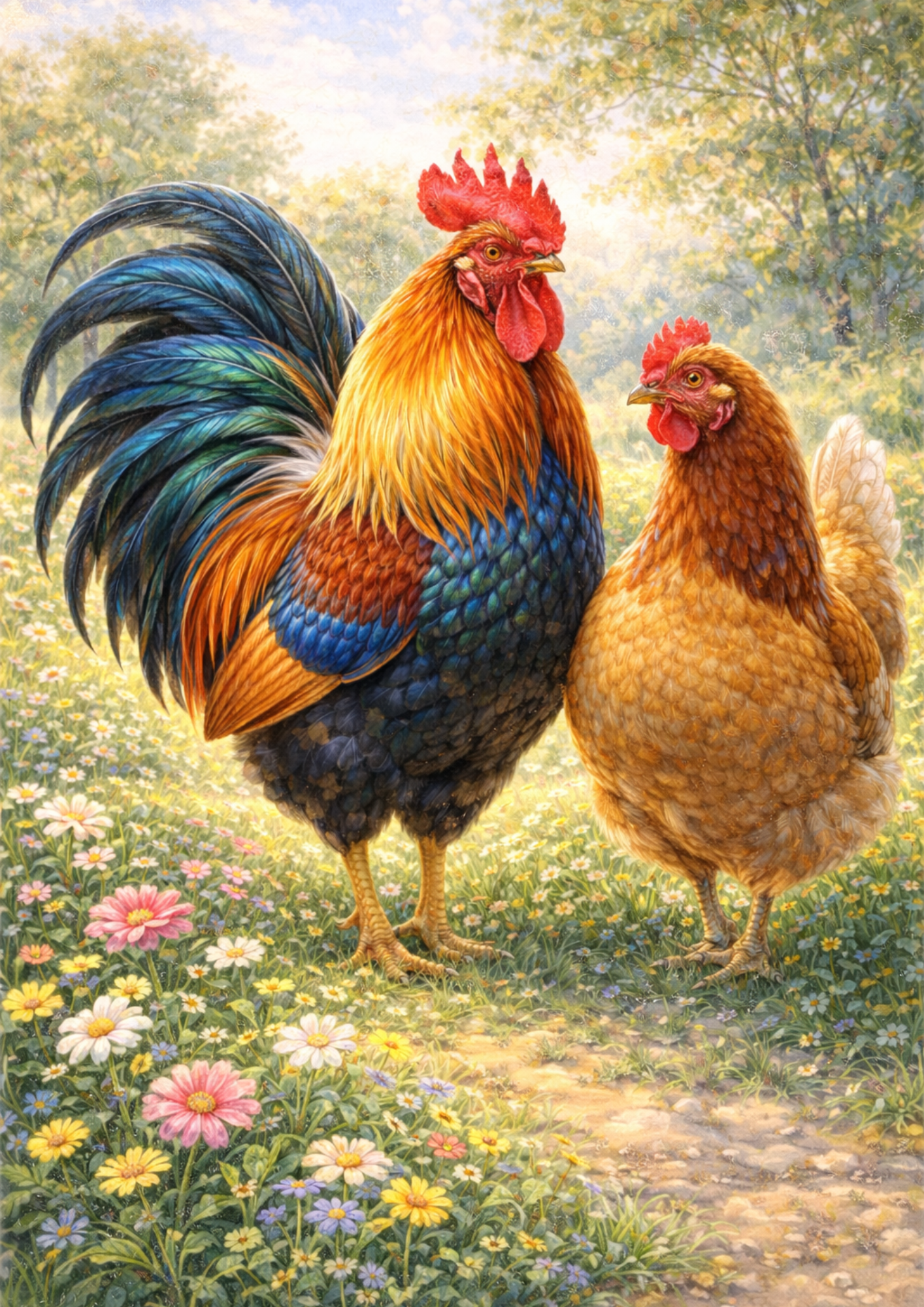 Sticker Sheet / Greeting Card – Rooster And Hen Full Cat. No. 5716