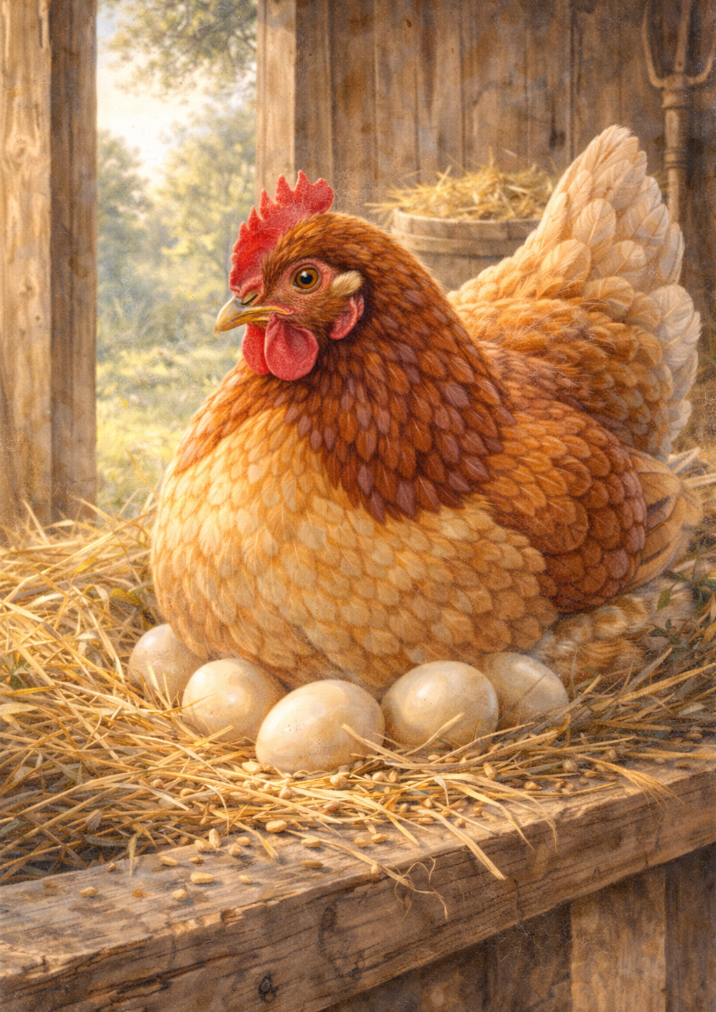 Sticker Sheet / Greeting Card – Hen Hatching Eggs Full of Cat. No. 5719