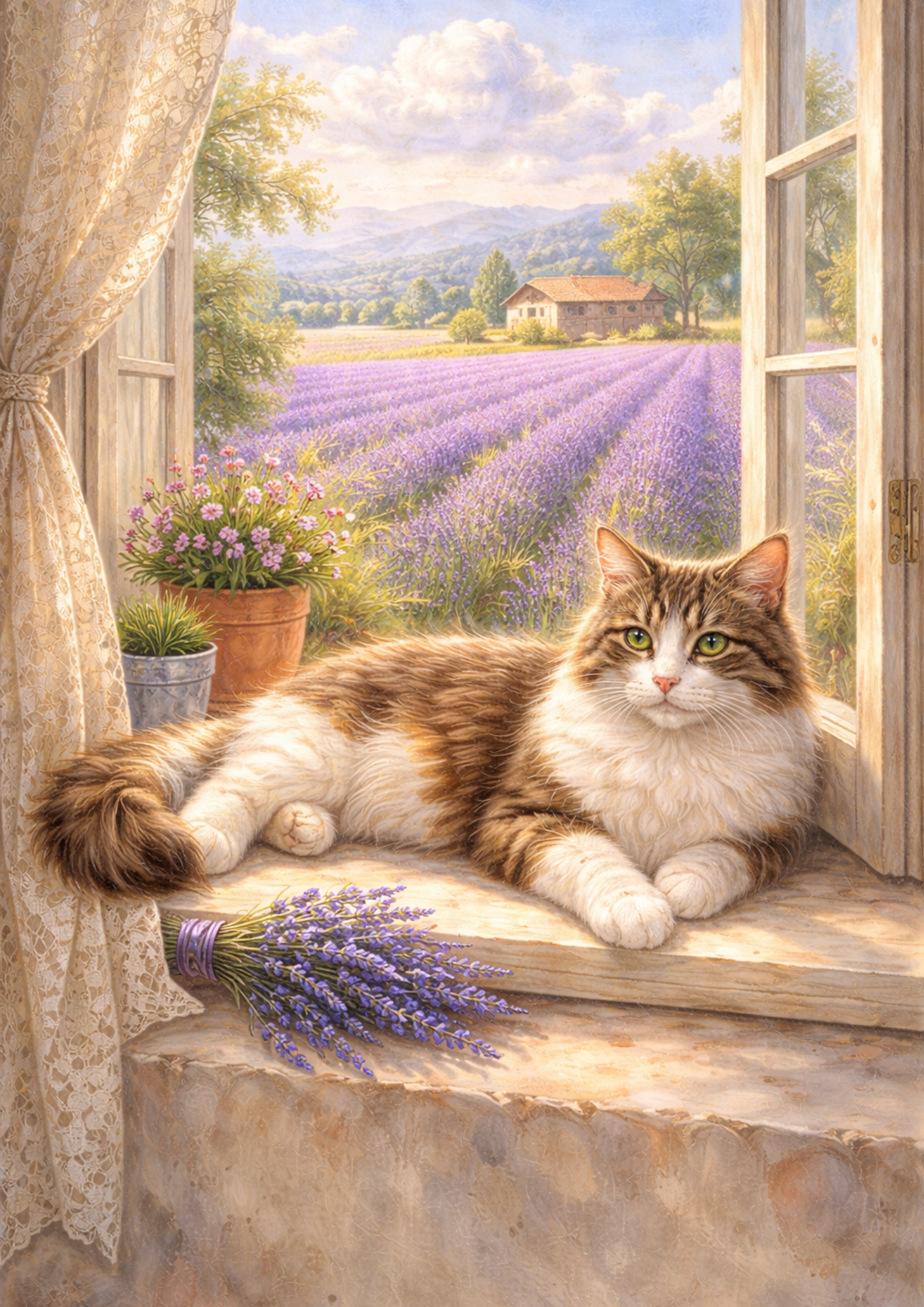 Sticker Sheet / Greeting Card – Cat And Lavender Field Full Cat. No. 5720