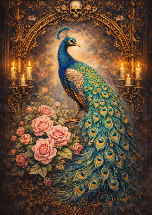 Sticker Sheet / Greeting Card – Gothic Peacock With Talisman Full Cat. No. 5735