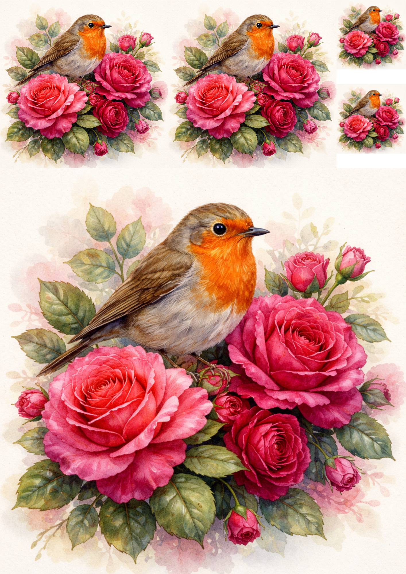 Sticker Sheet / Greeting Card – Red Robin On Roses Collage Cat. No. 5737