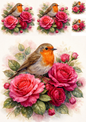 Sticker Sheet / Greeting Card – Red Robin On Roses Collage Cat. No. 5737