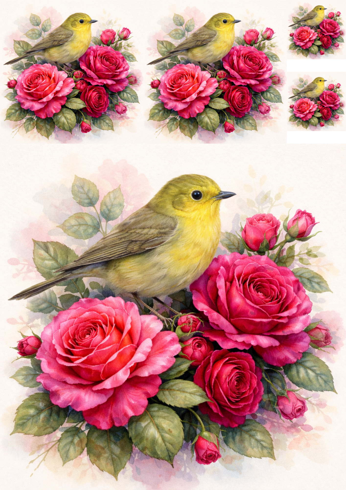 Sticker Sheet / Greeting Card – Bird on Roses Collage Cat. No. 5739