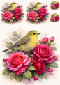Sticker Sheet / Greeting Card – Bird on Roses Collage Cat. No. 5739