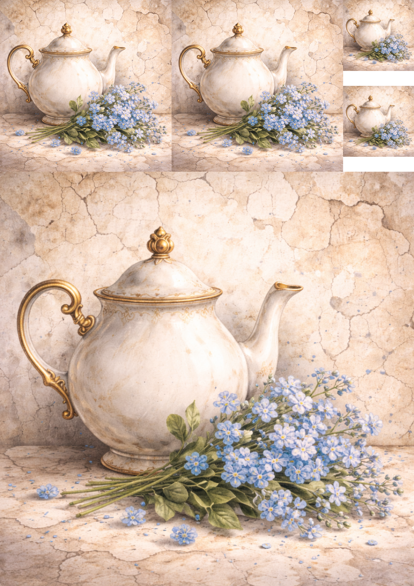 Sticker Sheet / Greeting Card – Tea Set in Flowers Collage Cat. No. 5762