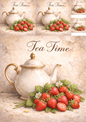 Sticker Sheet / Greeting Card – Tea Set in Flowers Collage Cat. No. 5767