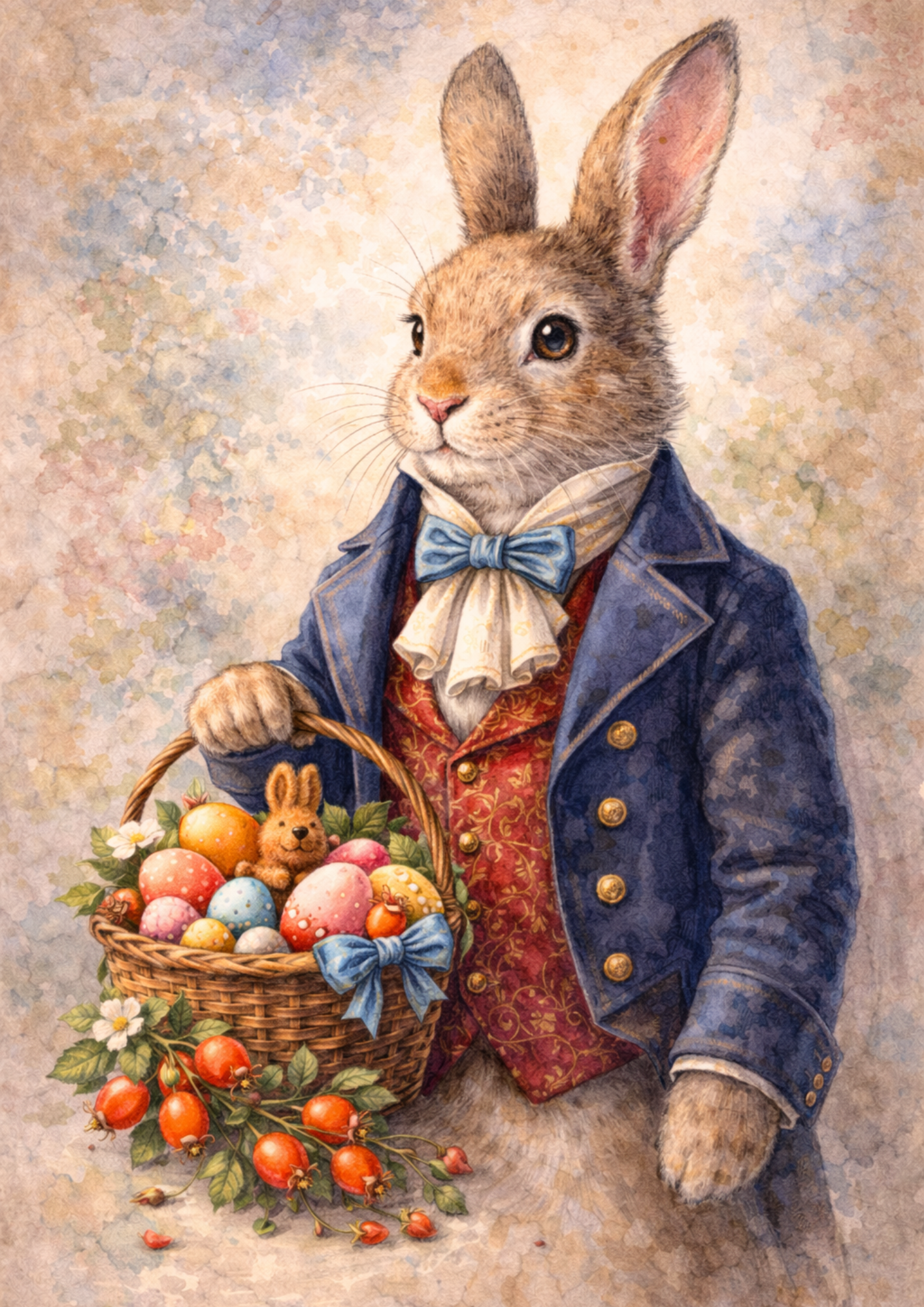 Sticker Sheet / Greeting Card – White Rabbit with a Basket of Easter Eggs Cat. No. 5773