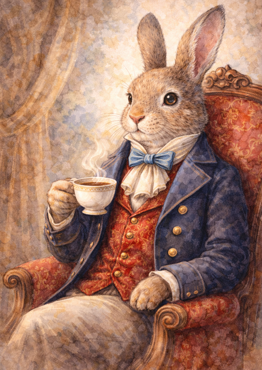 Sticker Sheet / Greeting Card – Rabbit Drinking Tea Full Cat. No. 5774