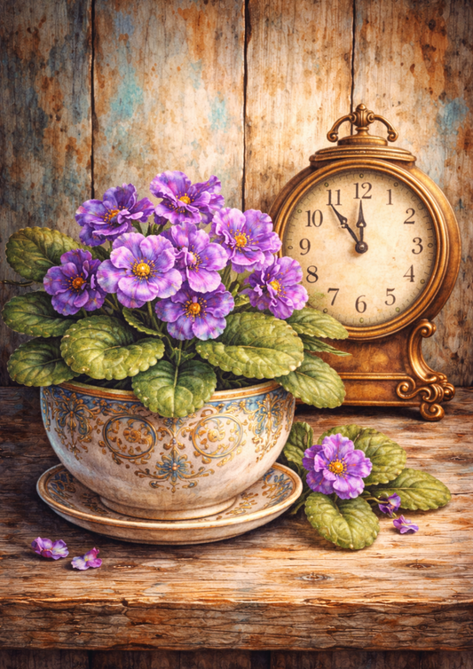 Sticker Sheet / Greeting Card – Clock And Flowers Full Cat. No. 5775