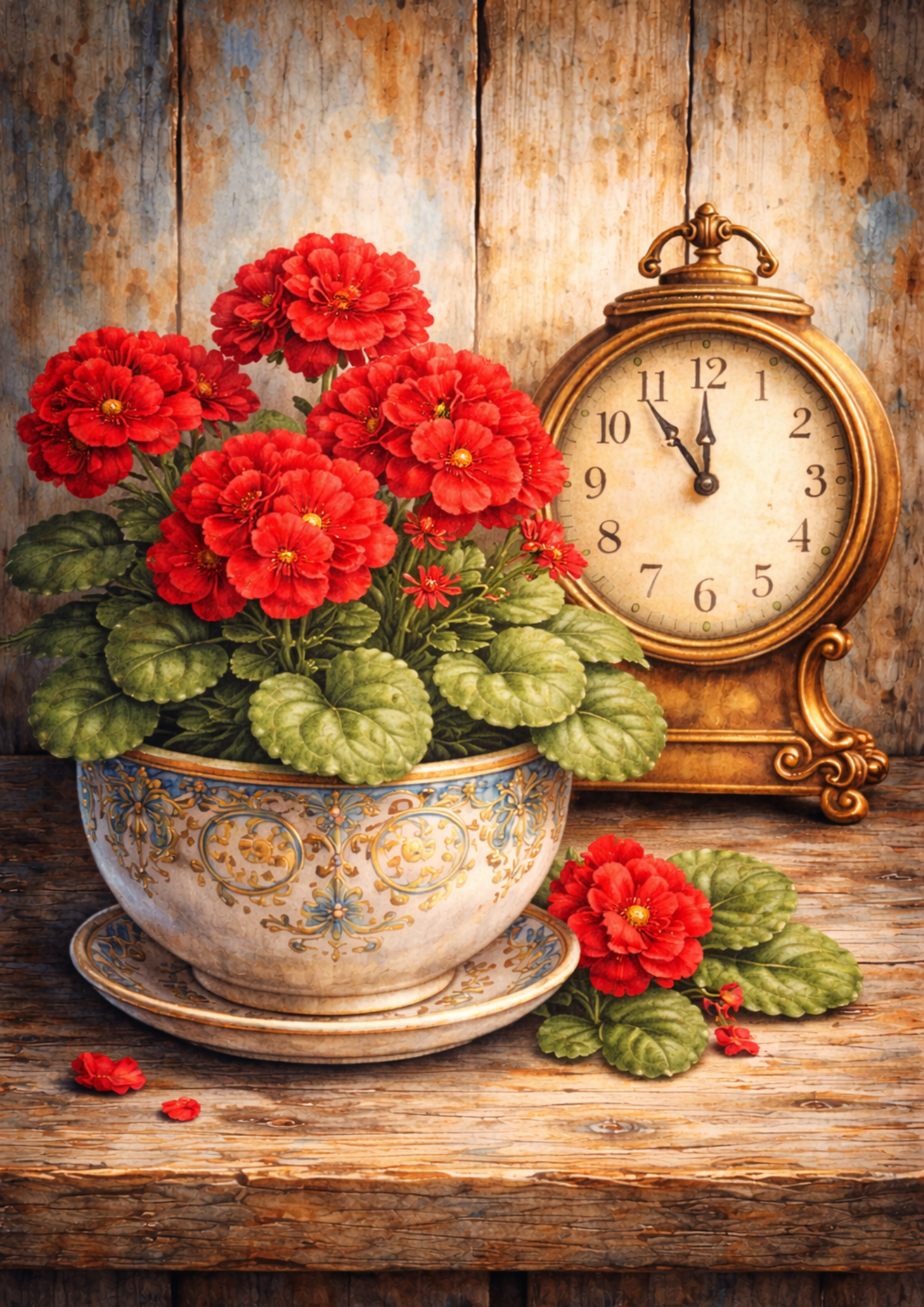 Sticker Sheet / Greeting Card – Clock And Flowers Full Cat. No. 5776