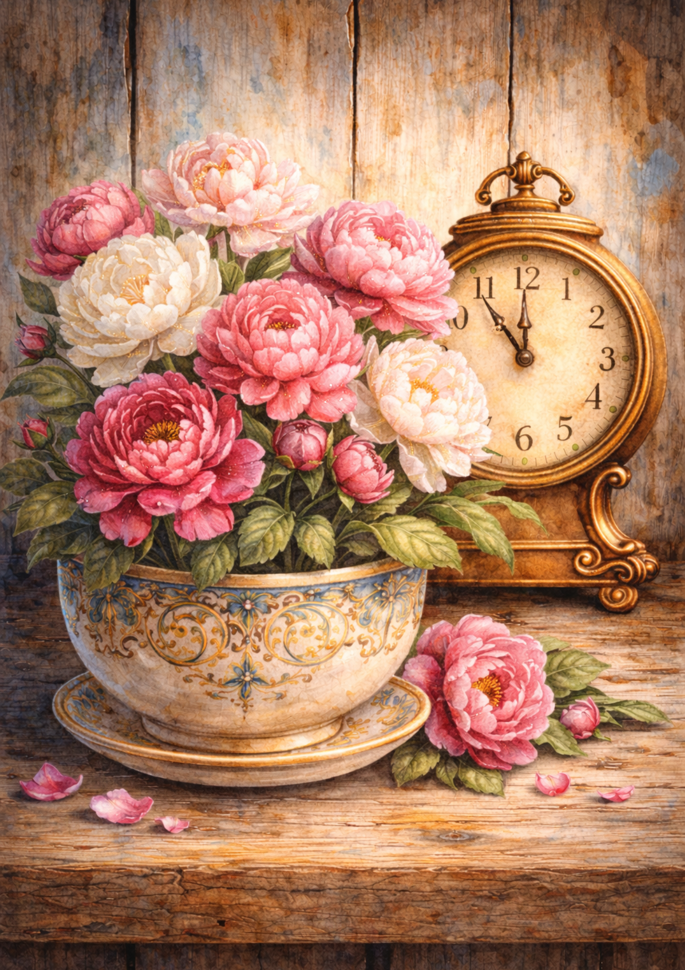 Sticker Sheet / Greeting Card – Clock And Flowers Full Cat. No. 5780
