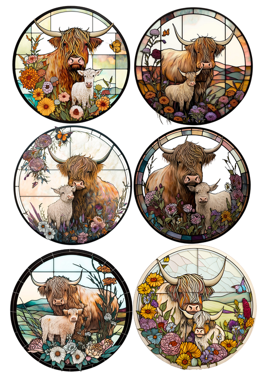 Sticker Sheet / Greeting Card – Highland Cow In Circles Full Cat. No. 5789