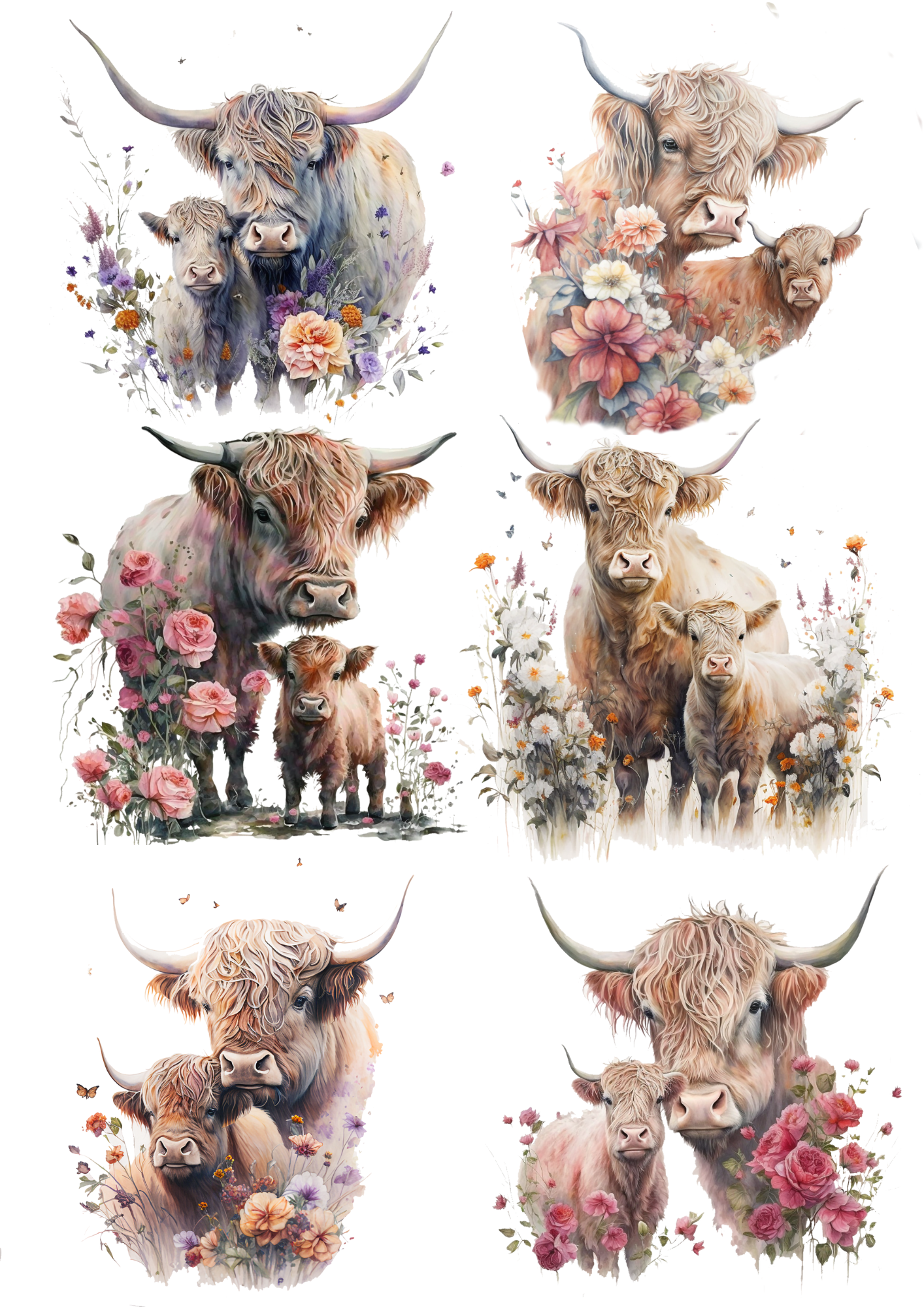 Sticker Sheet / Greeting Card – Highland Cow Collage Cat. No. 5803
