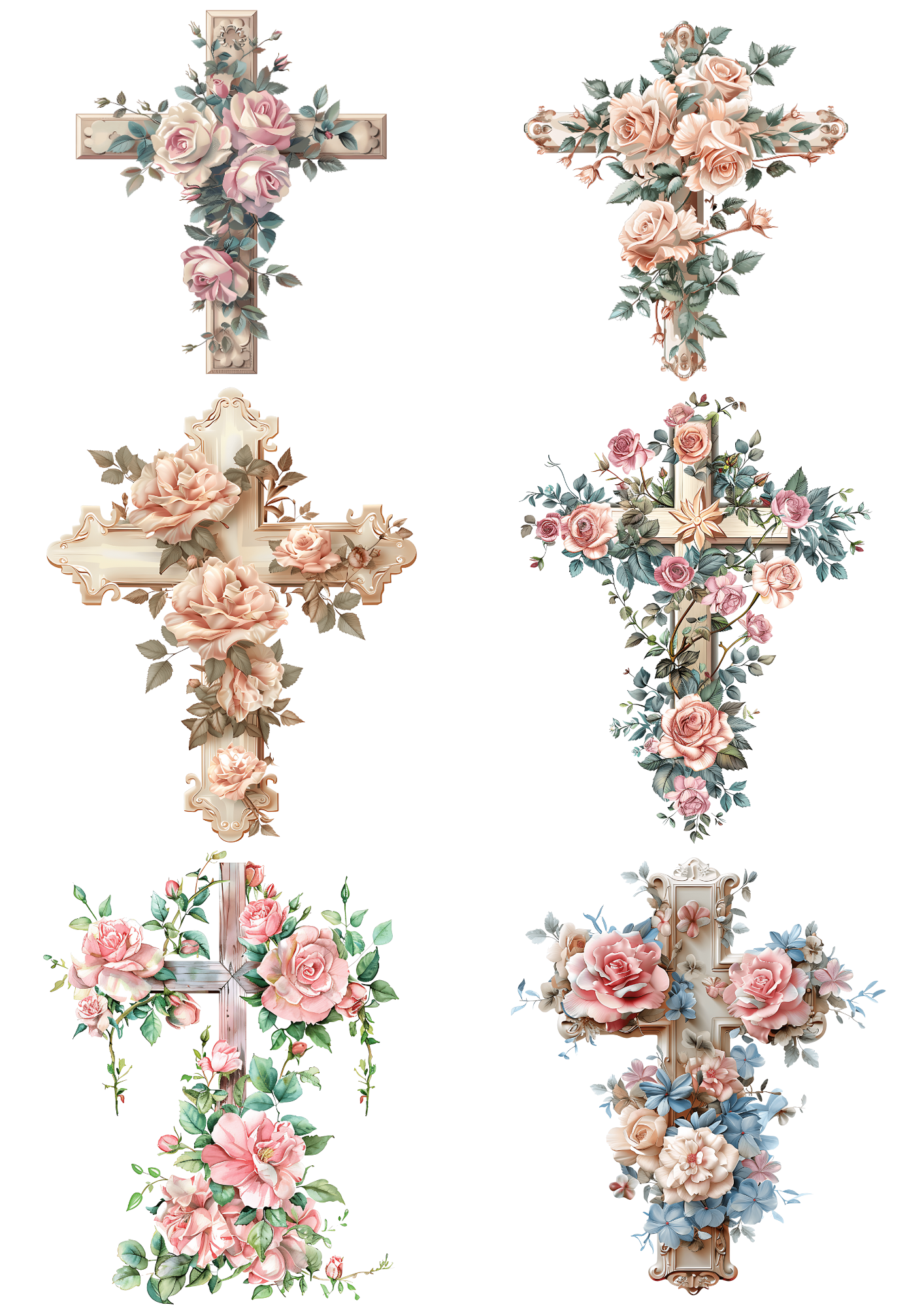 Sticker Sheet / Greeting Card – Cross In Flowers Collage Cat. No. 5807