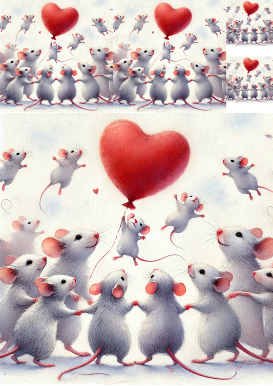 Sticker Sheet / Greeting Card – Mouse with Heart Collage Cat. No. 5808
