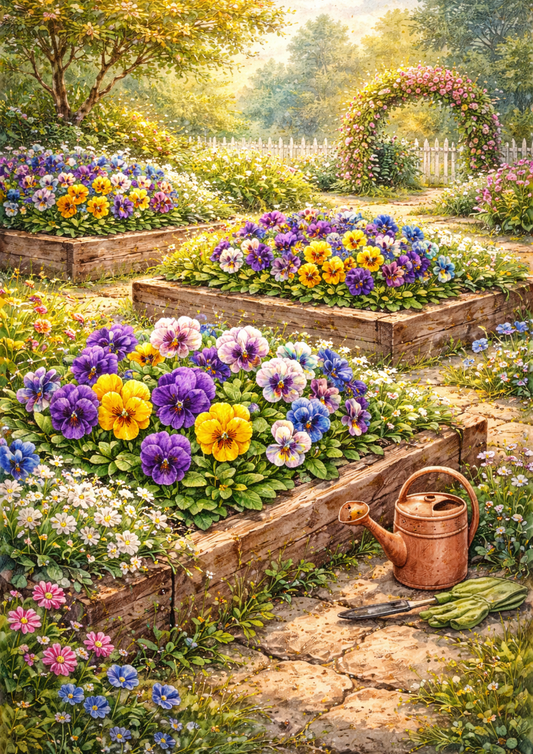 Sticker Sheet / Greeting Card – Flower Garden And Pansy Beds Collage Cat. No. 5812