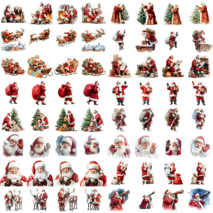 Watercolor Christmas Santa Clipart Set: 64 PNG Designs