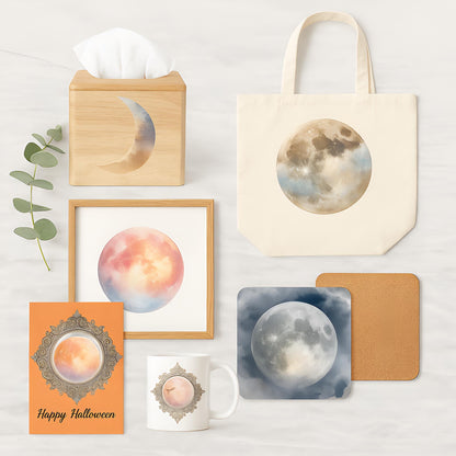 Halloween Moon Clipart – 24 PNG – Transparent – Watercolor Style – High Resolution – 300 DPI