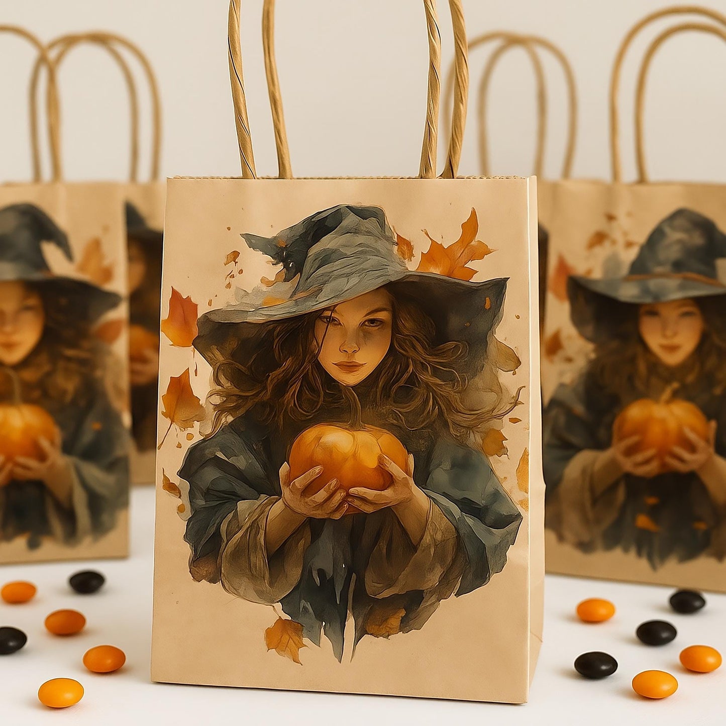 Witch with Pumpkin Clipart: Watercolor Halloween PNG Bundle (Digital Download)
