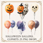 Watercolor Halloween Balloons Clipart: 25 PNG Spooky Party Decorations (Digital Download)