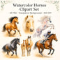 Watercolor Horses Clipart Set: 48 PNG Designs with Transparent Background