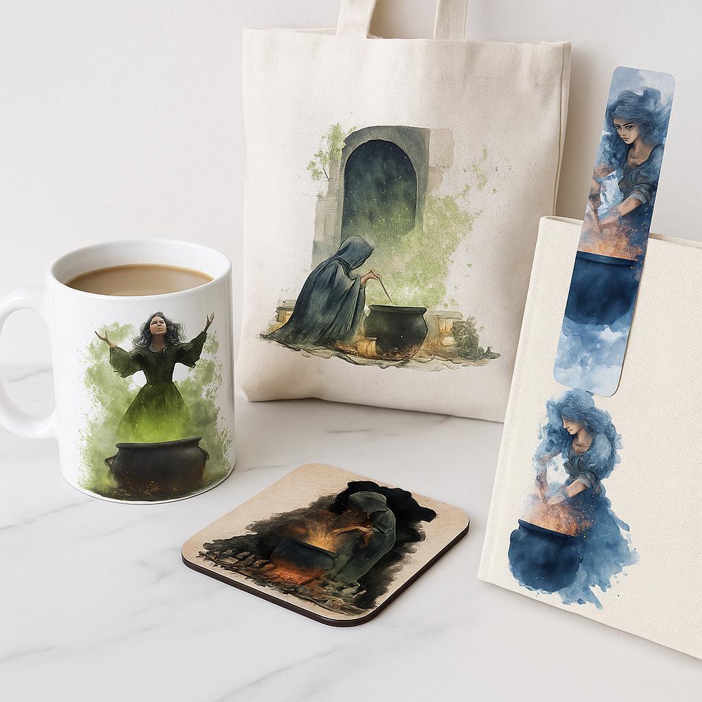 Witch with Cauldron Cliparts – 16 PNG Watercolor Illustrations – Halloween Witches, Transparent Background, High Resolution