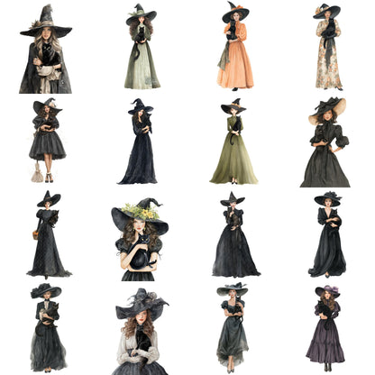 Witch and Cat Watercolor Clipart Set: Halloween PNG Files (Digital Download)