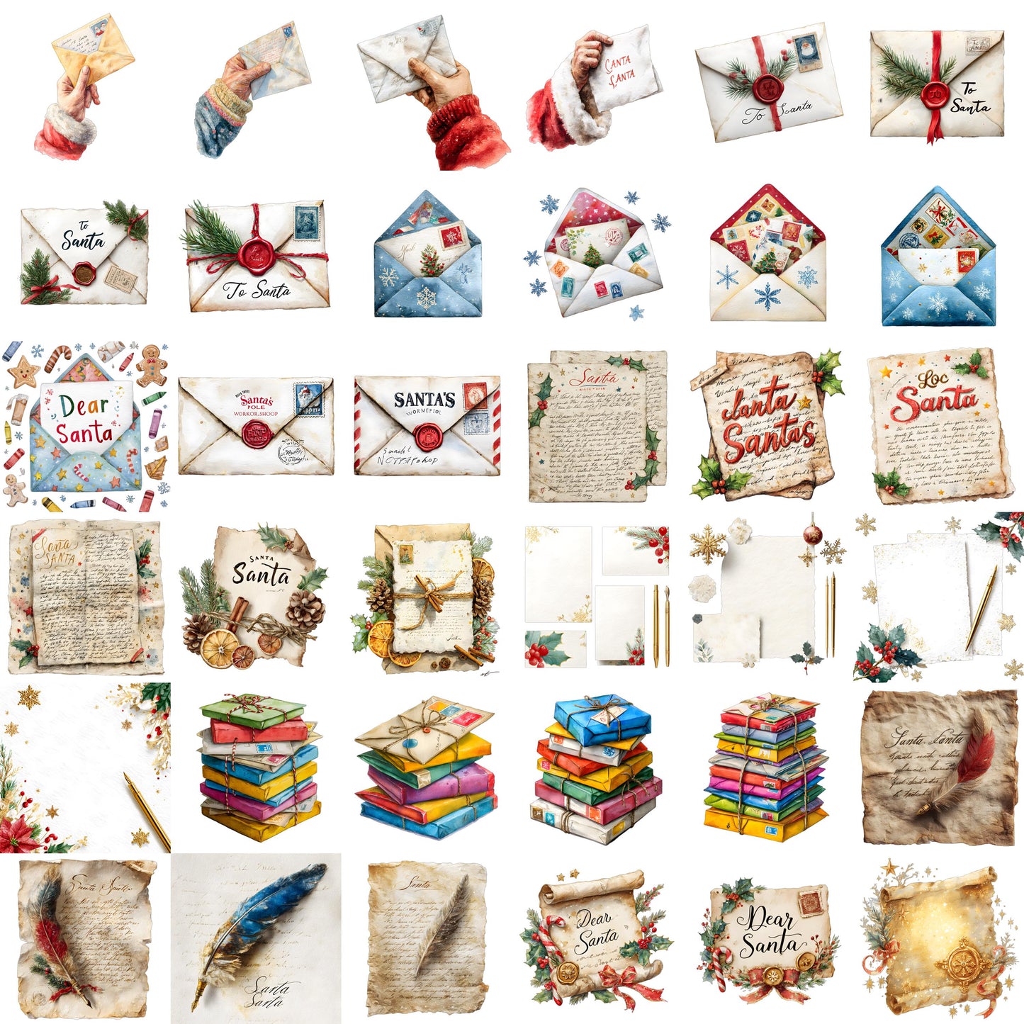Watercolor Christmas Mega Clipart Bundle – 850+ PNG Designs with Transparent Background
