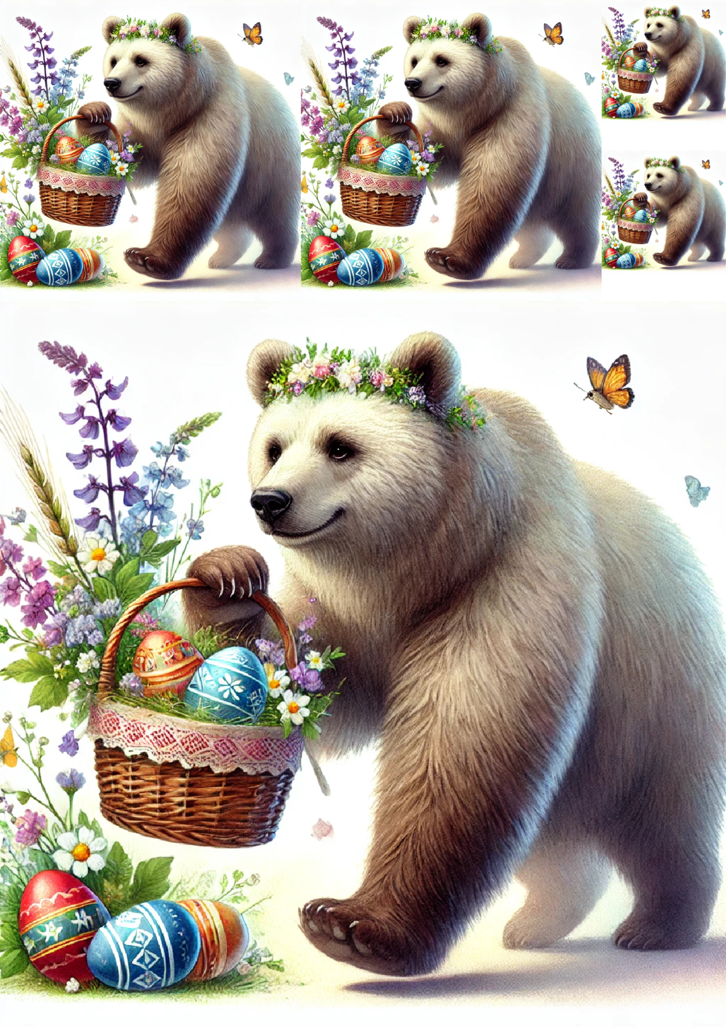Sticker Sheet / Greeting Card – Bear with Easter Eggs Collage Cat. No. 8314
