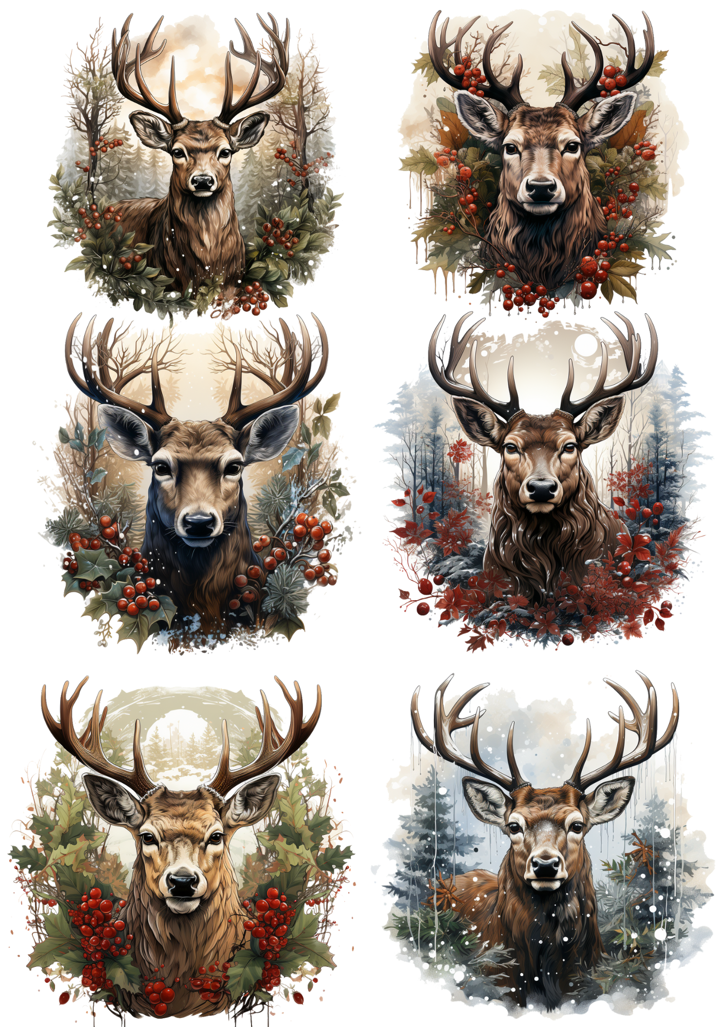 Sticker Sheet / Greeting Card – Deer Head in Flowers Collage Cat. No. 8315