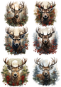 Sticker Sheet / Greeting Card – Deer Head in Flowers Collage Cat. No. 8315