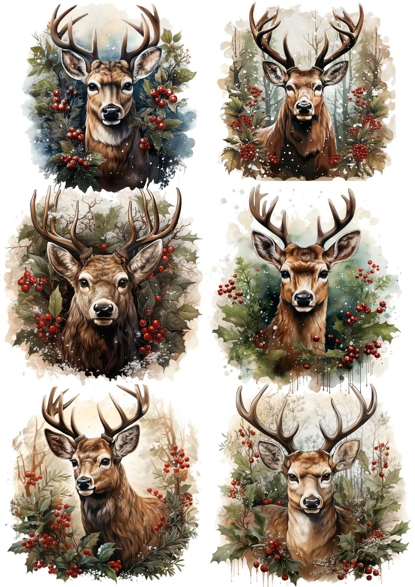 Sticker Sheet / Greeting Card – Deer Head in Flowers Collage Cat. No. 8316
