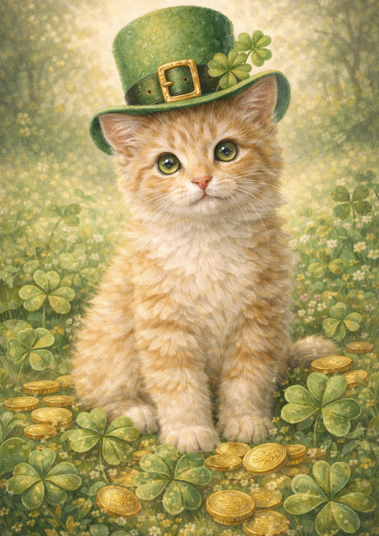 Sticker Sheet / Greeting Card – St. Patrick's Day Cat in a Hat Full Cat. No. 8339