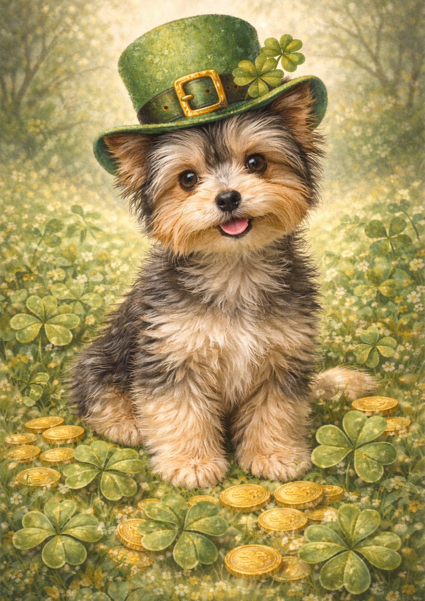 Sticker Sheet / Greeting Card – St. Patrick's Day Dog in a Hat Full Cat. No. 8340