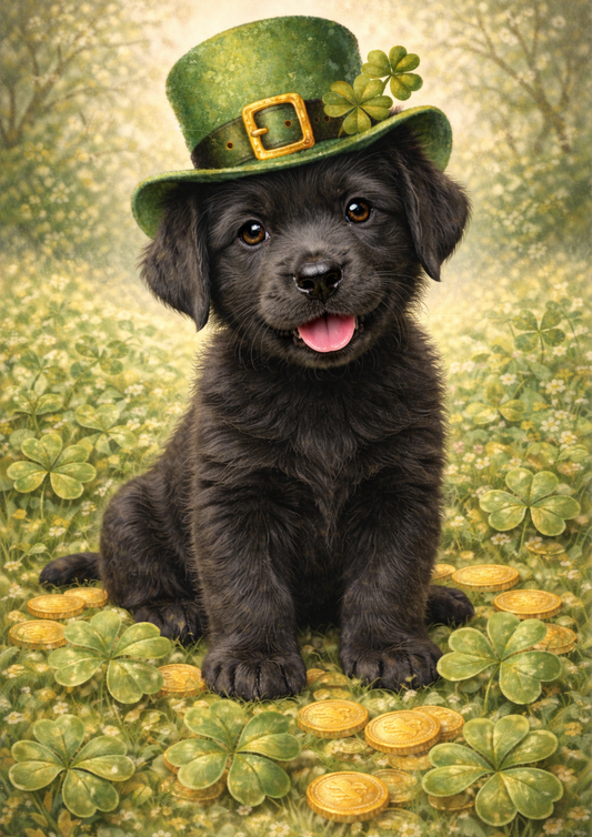 Sticker Sheet / Greeting Card – St. Patrick's Day Dog in a Hat Full Cat. No. 8341