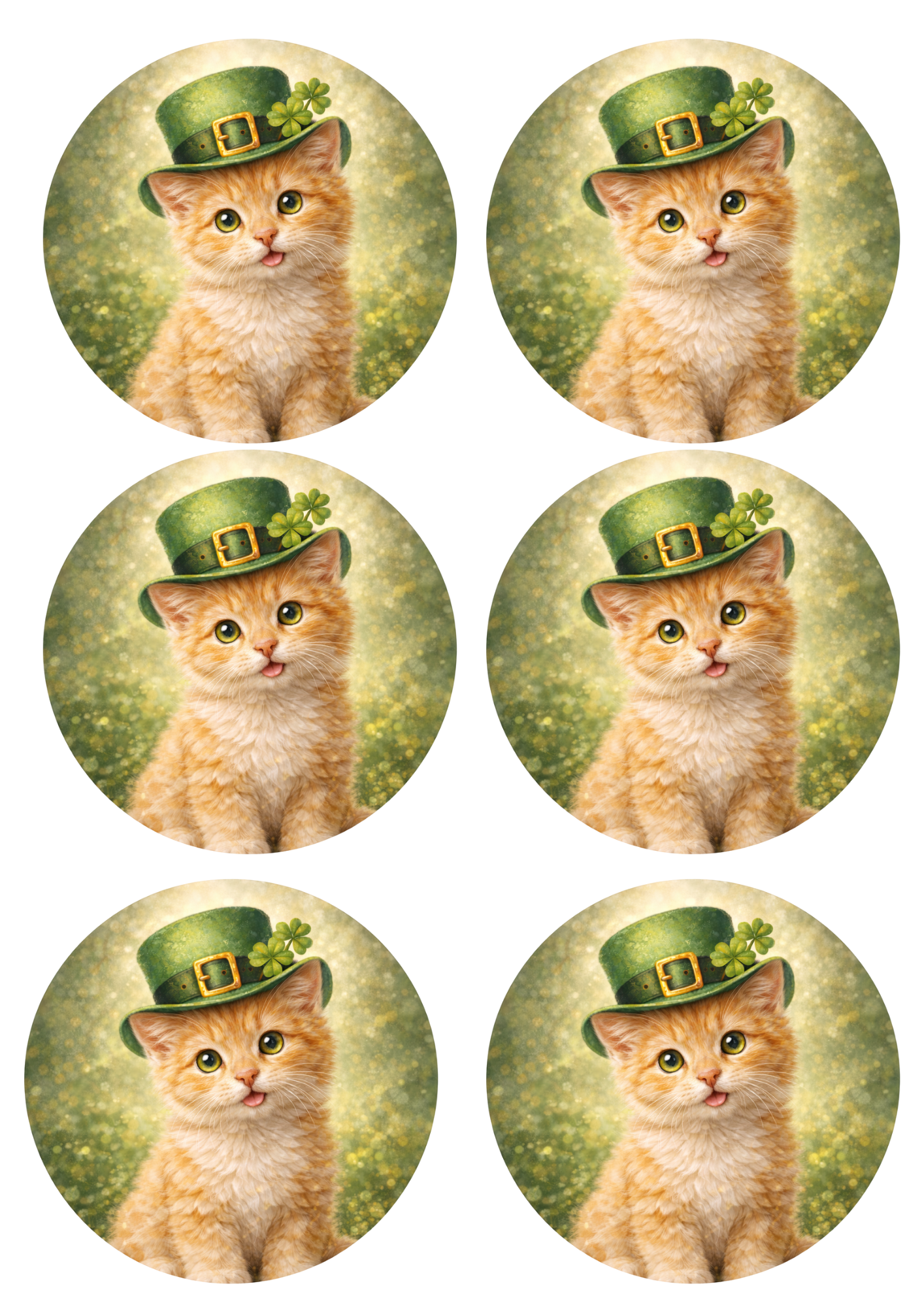 Sticker Sheet / Greeting Card – St. Patrick's Day Cat in a Hat with Rings Collage Cat. No. 8346