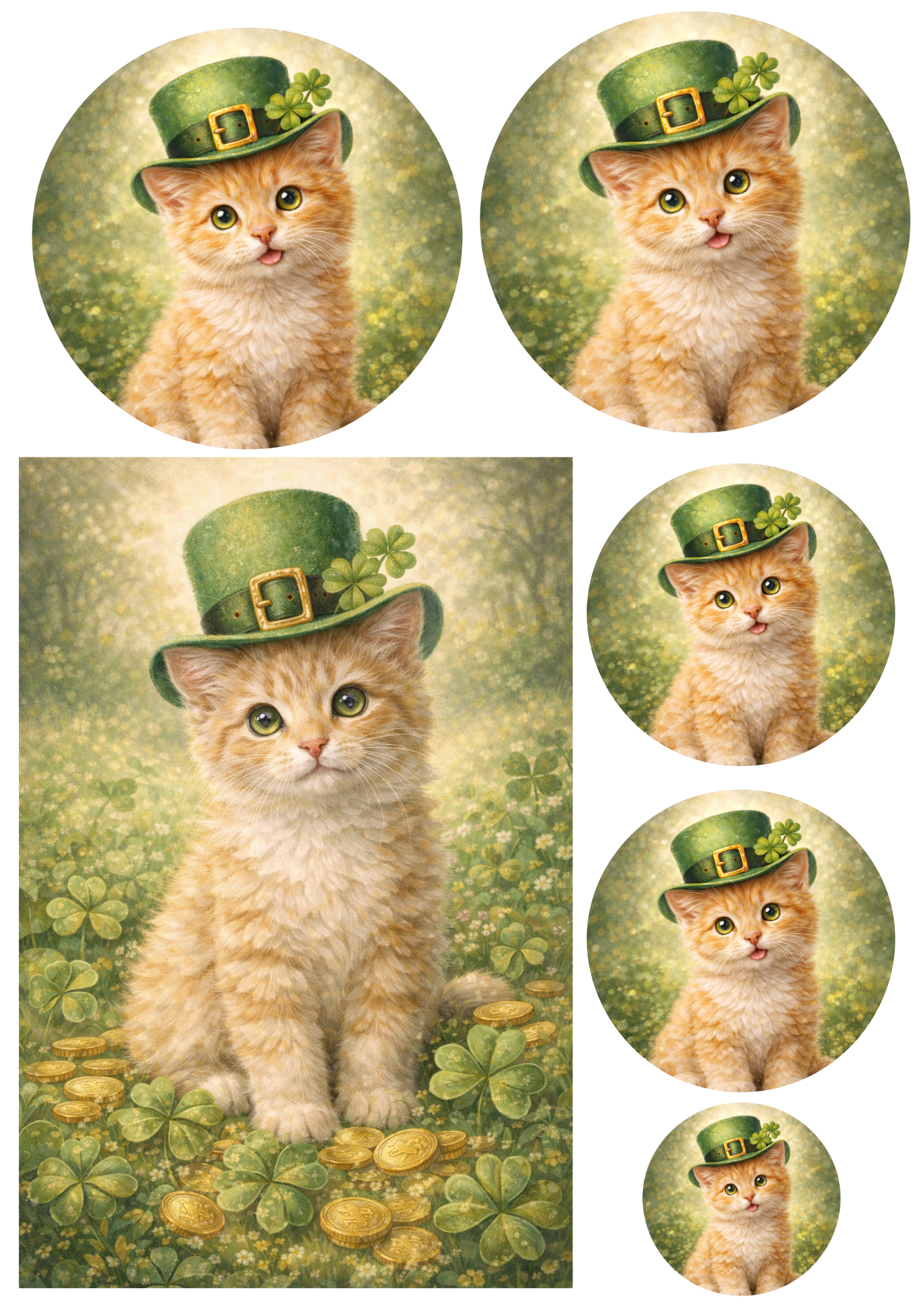 Sticker Sheet / Greeting Card – St. Patrick's Day Cat in a Hat Collage Cat. No. 8348
