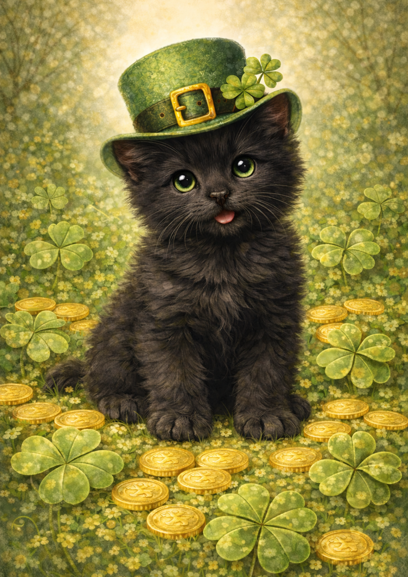 Sticker Sheet / Greeting Card – St. Patrick's Day Cat in a Hat Full Cat. No. 8349