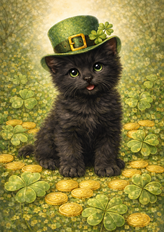 Sticker Sheet / Greeting Card – St. Patrick's Day Cat in a Hat Full Cat. No. 8349