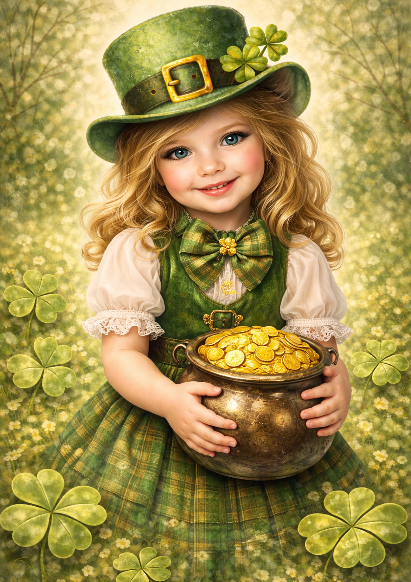 Sticker Sheet / Greeting Card – St. Patrick's Day Girl with a Pot of Money Full Cat. No. 8351