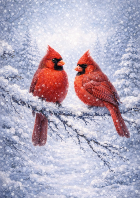 Sticker Sheet / Greeting Card – Red Cardinals in Winter Full Cat. No. 8354