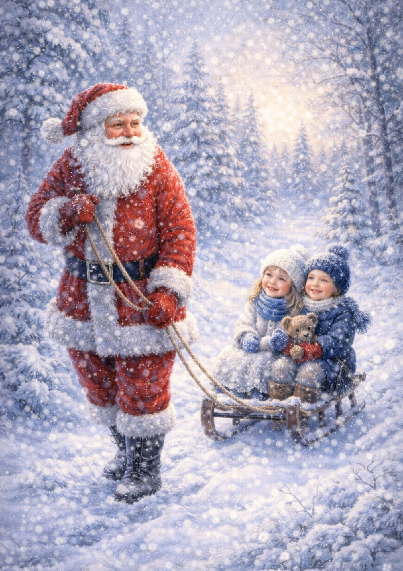 Sticker Sheet / Greeting Card – Santa Pulls Children On A Sled Full Cat. No. 8355