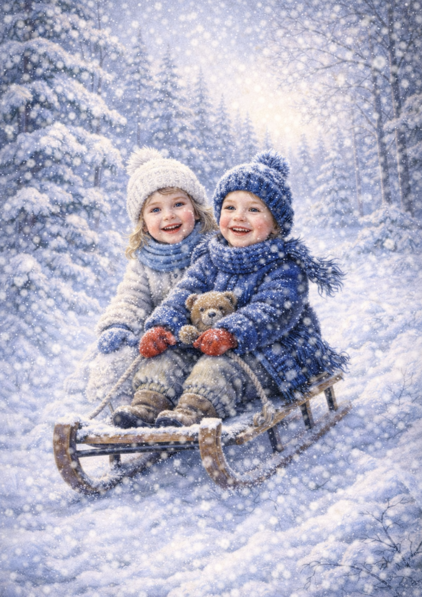 Sticker Sheet / Greeting Card – Children On A Sled Full Cat. No. 8356