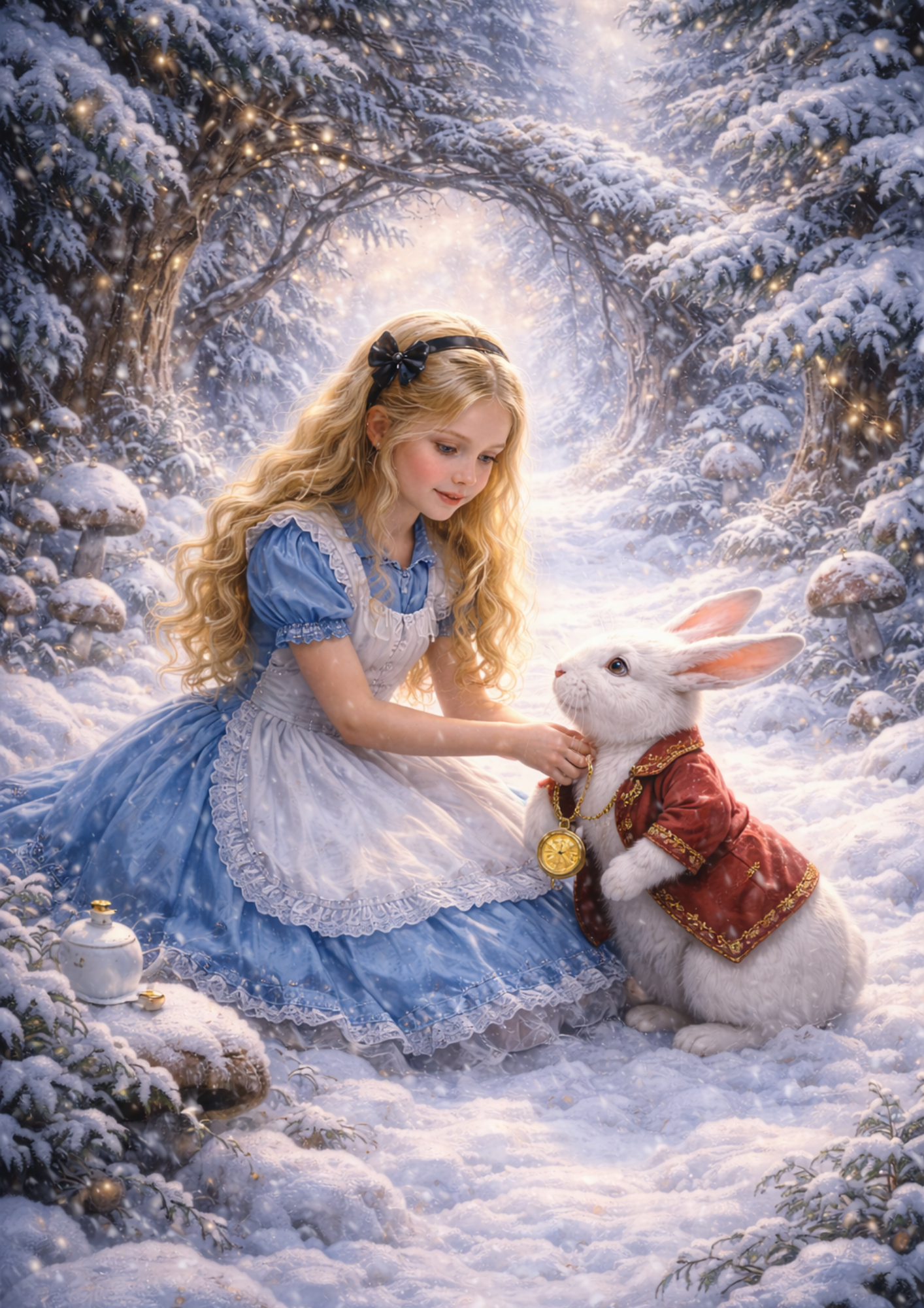 Sticker Sheet / Greeting Card – Alice in Wonderland and the White Rabbit in Winter Full Cat. No. 8361