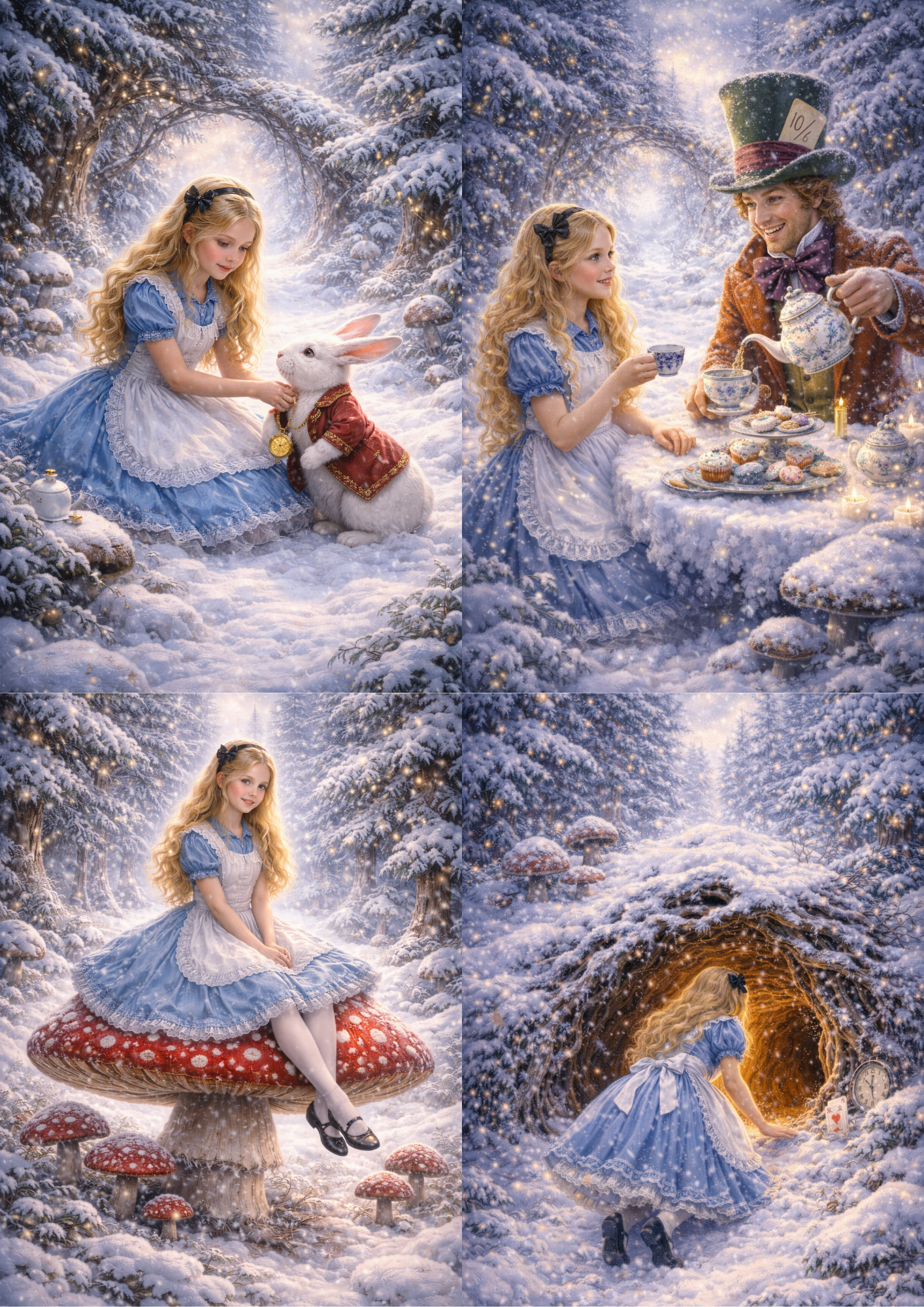 Sticker Sheet / Greeting Card – Alice in Wonderland in Winter Collage Cat. No. 8365