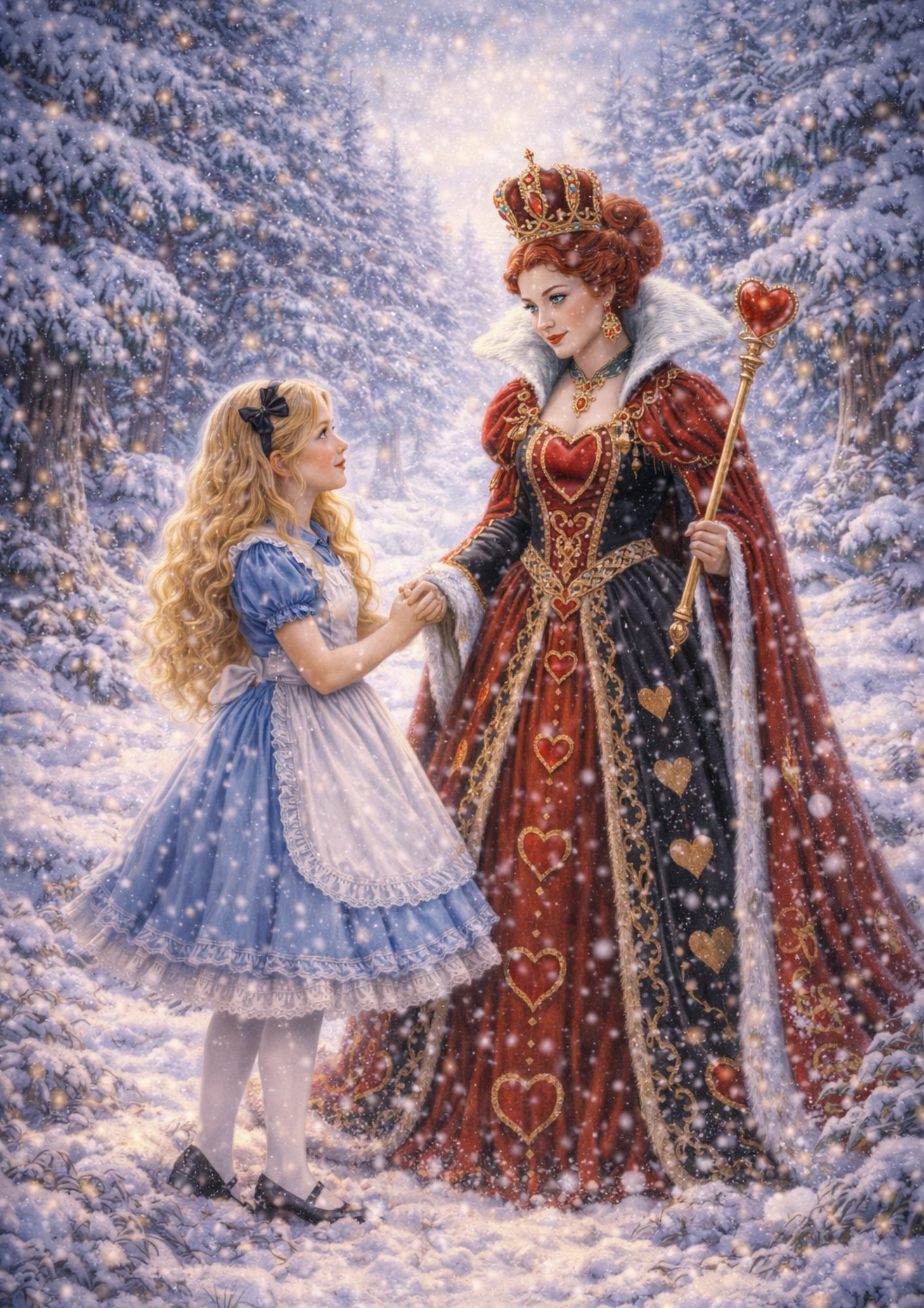 Sticker Sheet / Greeting Card – Alice in Wonderland and the Queen of Hearts in Winter Full Cat. No. 8366