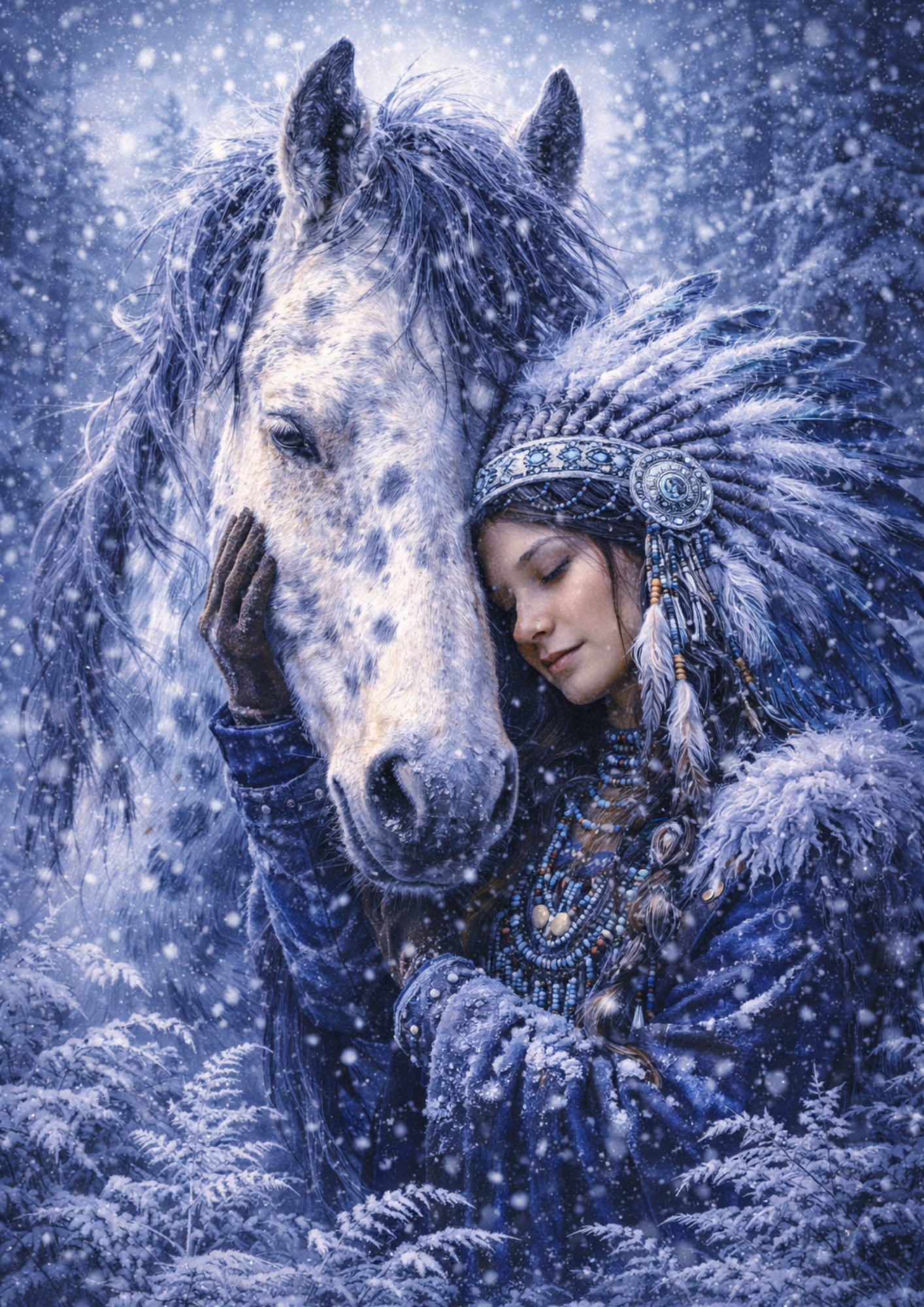 Sticker Sheet / Greeting Card – Indian Woman With Horse Winter Full Cat. No. 8393