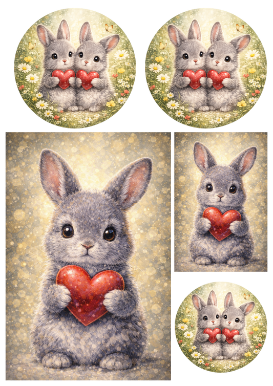 Sticker Sheet / Greeting Card – Bunny Holding a Heart Collage Cat. No. 8397