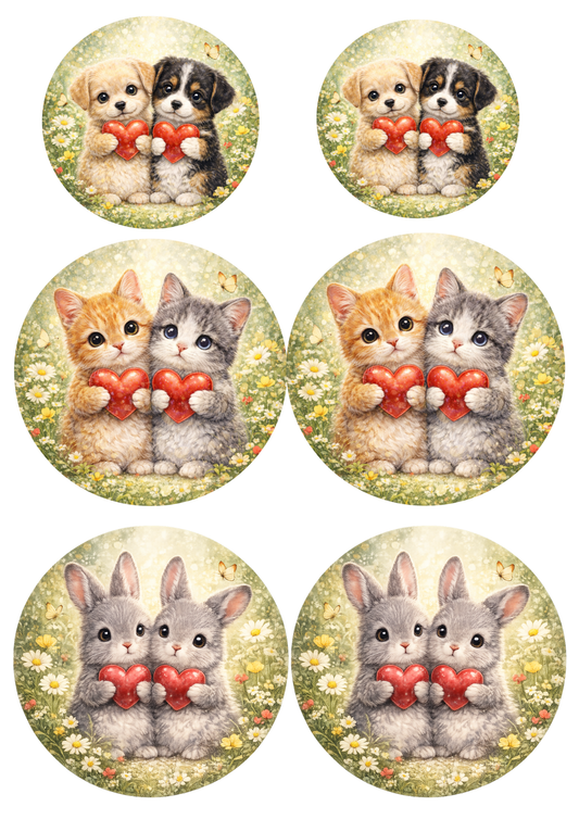 Sticker Sheet / Greeting Card – Cats and Dogs Holding a Heart Full Cat. No. 8398