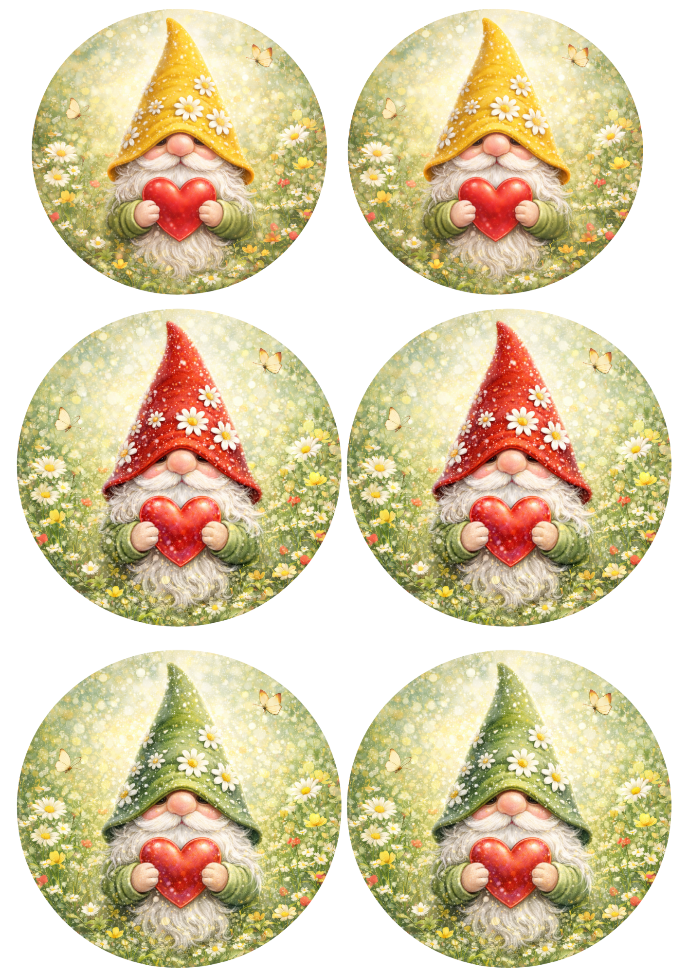 Sticker Sheet / Greeting Card – Leprechaun Holding a Heart In Circles Collage Cat. No. 8399